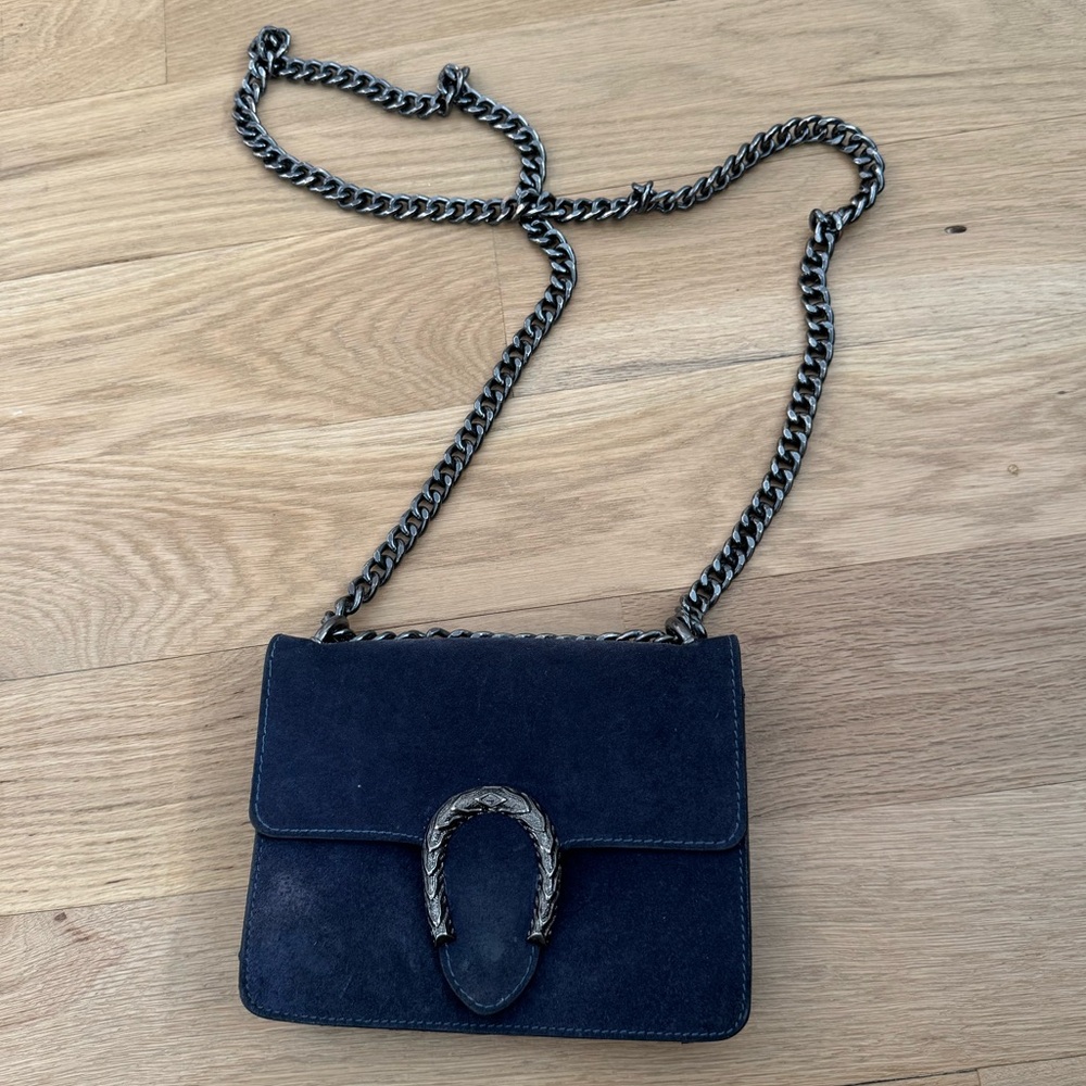 Blue suede / italian leather purse
